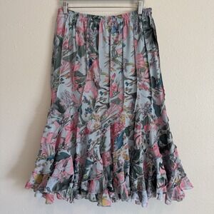 NWT Dimri Blue Floral Tiered Ruffle Midi Skirt Boho Whimsigoth Coquette Size L